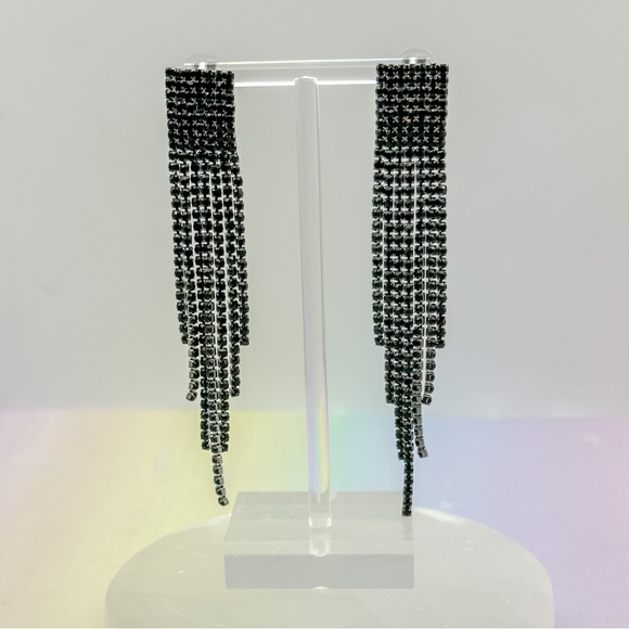 Jewelry - Black Diamanté Tassel Earrings